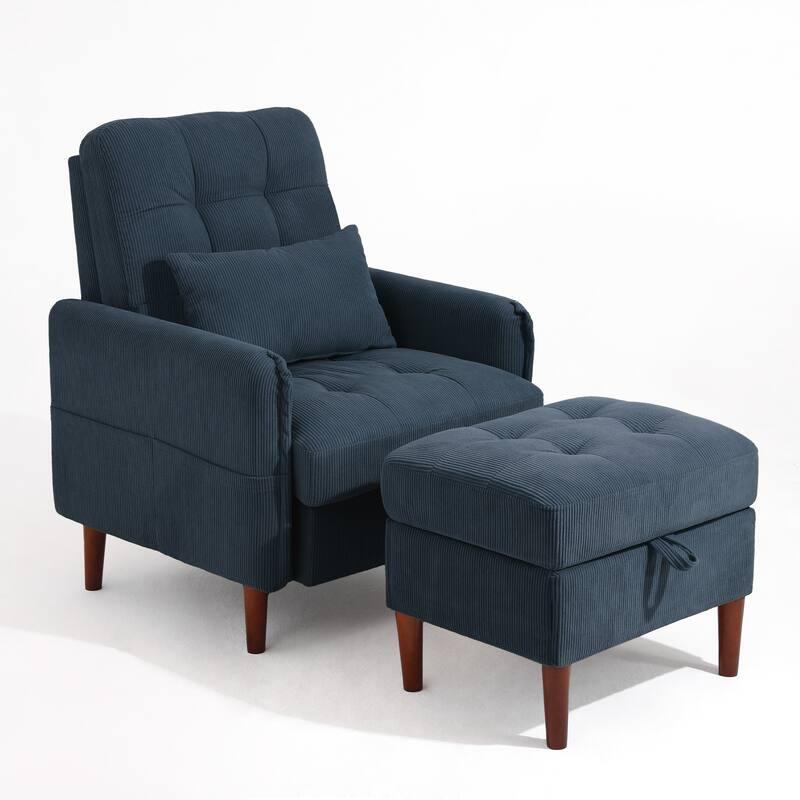 Adjustable Backrest Upholstered Accent Chair with Storage Ottoman Set