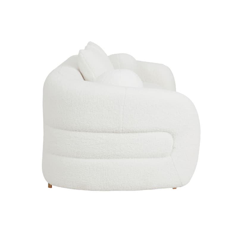 Novy Sofa, 4 Accent Pillows, White Sherpa, Gold, 93 Inch