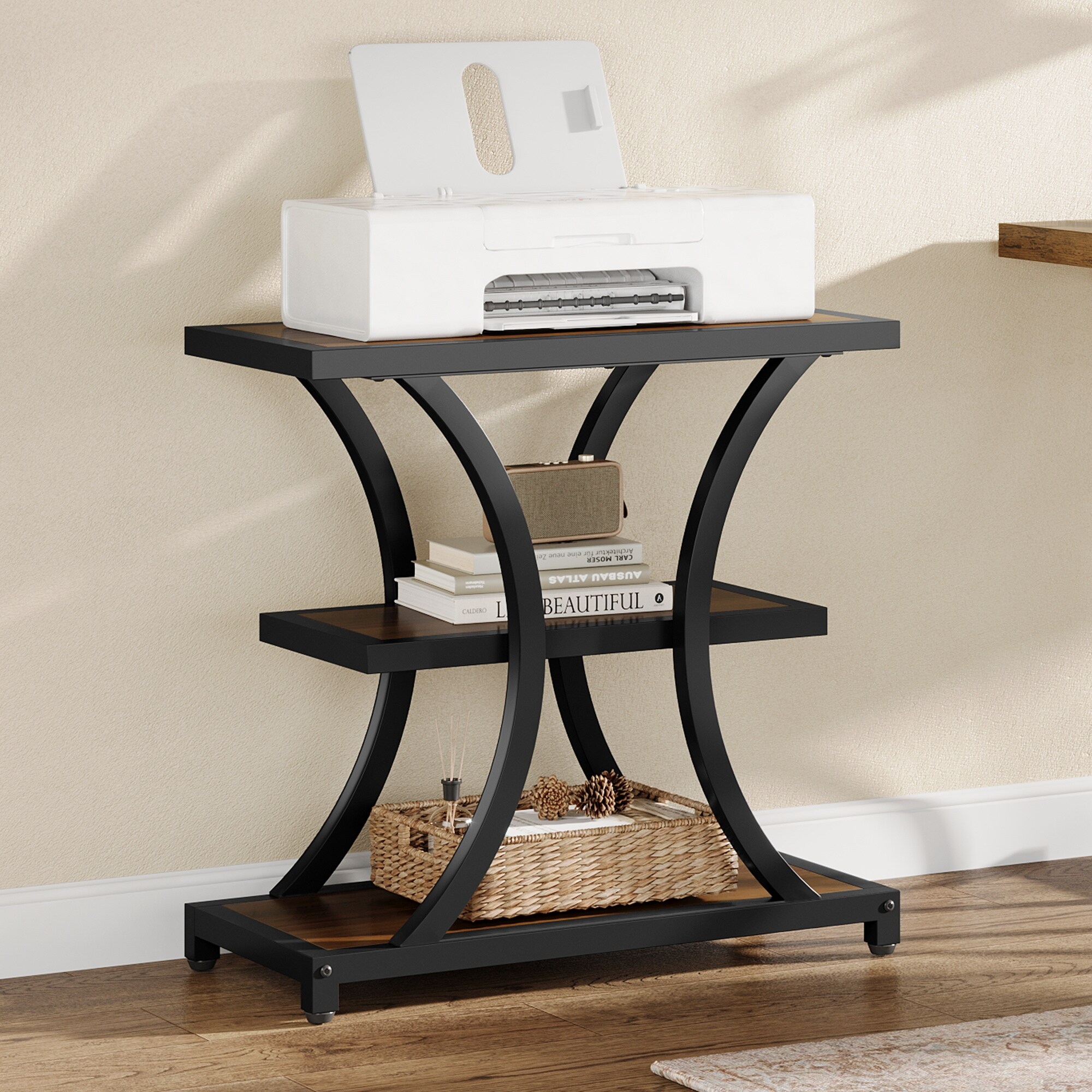 Industrial Side Table with Geometric Metal Design - Overstock