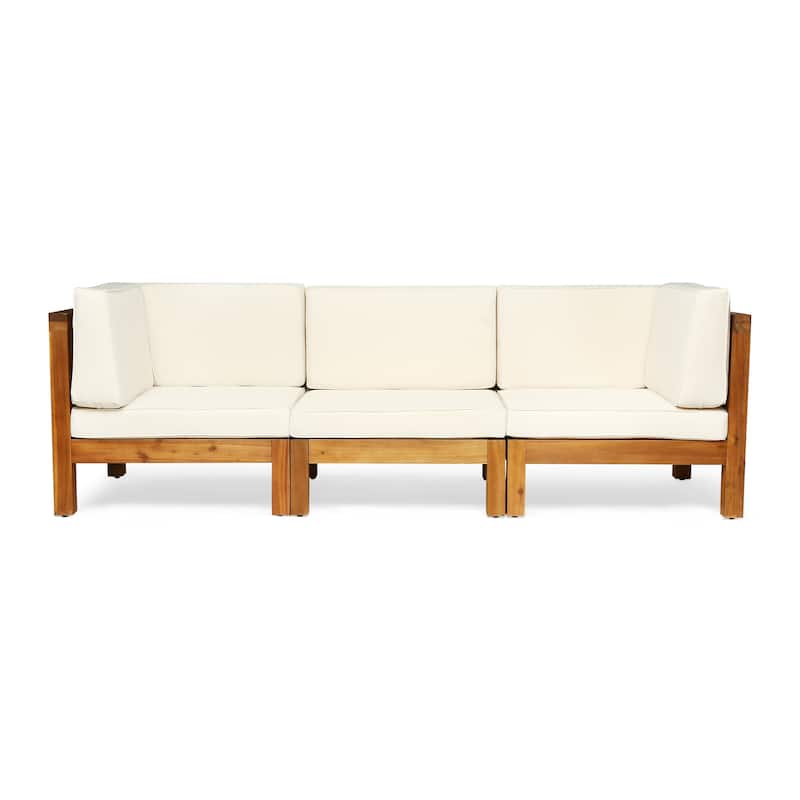 Oana Acacia Wood 3-seat Sectional Sofa with Cushions by Christopher Knight Home
