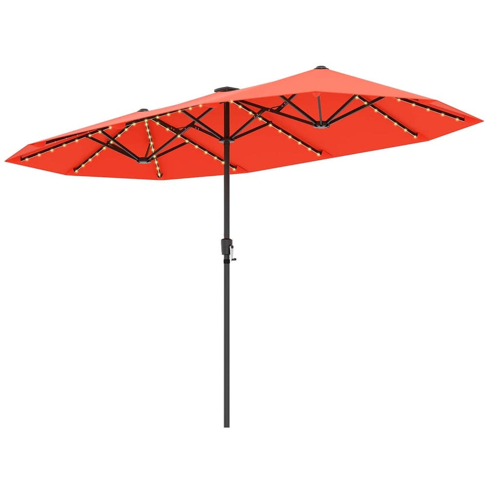 13 FT Double-sided Patio Umbrella Twin Size Umbrella w/ Solar Lights