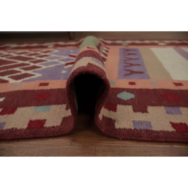 Hand Woven Oriental 100% Wool Carpet Southwestern Tribal Multi-Colored Kilim Runner Rug - 12' 10'' X 3' 2''