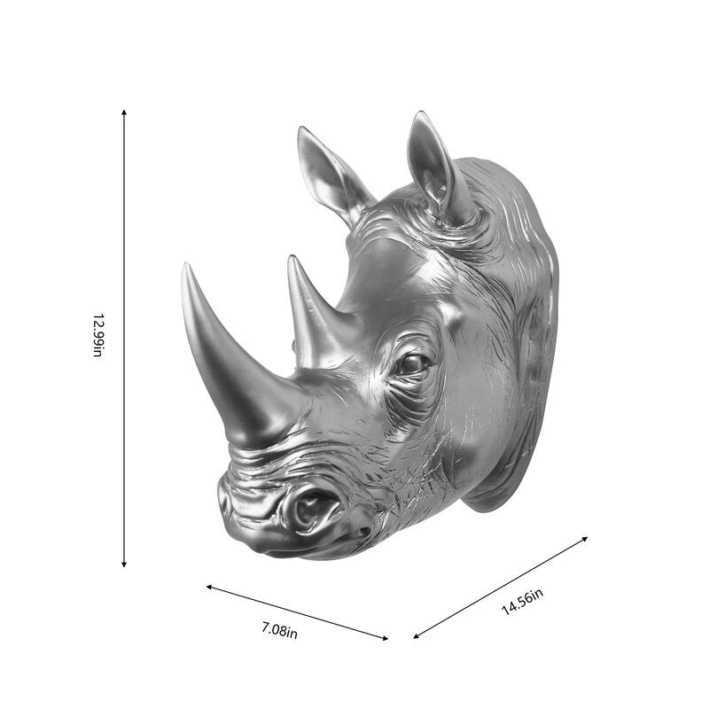 Rhinoceros Head Wall Mounted Decoration - 14.5" - Silver
