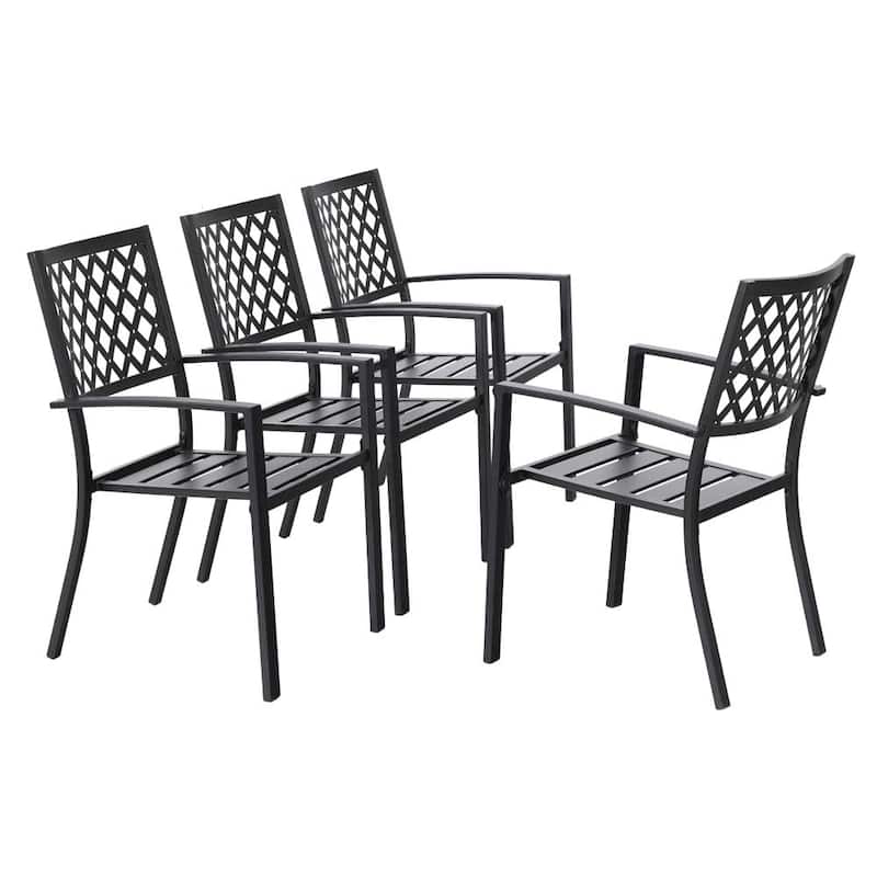 MAISON ARTS Black Steel Slat Seat Outdoor Dining Armchairs (Set of 4)