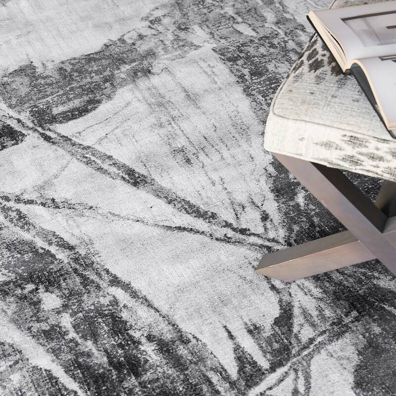 EXQUISITE RUGS Kyoto Hand-loomed Wool/Bamboo Silk Silver/Black Area Rug.