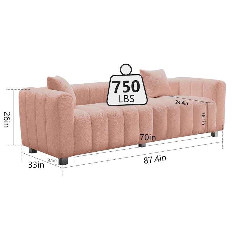 Modern Bubble Upholstered Couch Sofa with Metal Base Legs and 2 Pillows for Living Room and Guest Room