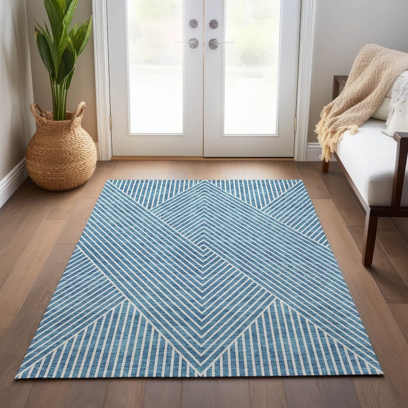 Machine Washable Indoor/ Outdoor Modern Geo Chantille Rug