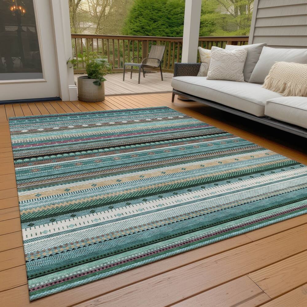 Machine Washable Indoor/Outdoor Boho Stripes Chantille Rug