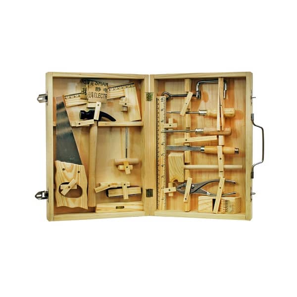 slide 2 of 3, 16-piece Metal Toy Tool Kit with Wood Box