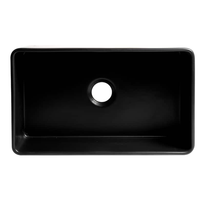 Black Matte Smooth Apron 30" x 18" Single Bowl Fireclay Farm Sink