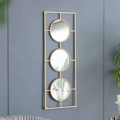 3 Mirror Piece Wall Mirror in Gold Rectangular Frame