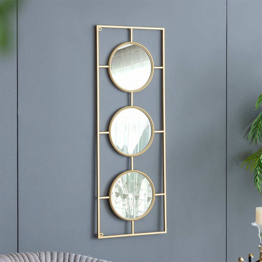 3 Mirror Piece Wall Mirror in Gold Rectangular Frame