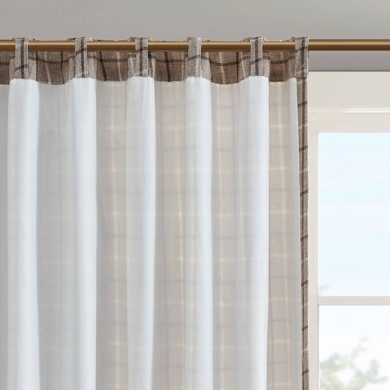 Plaid Rod Pocket and Back Tab Curtain Panel with Fleece Lining Natural 50x95"