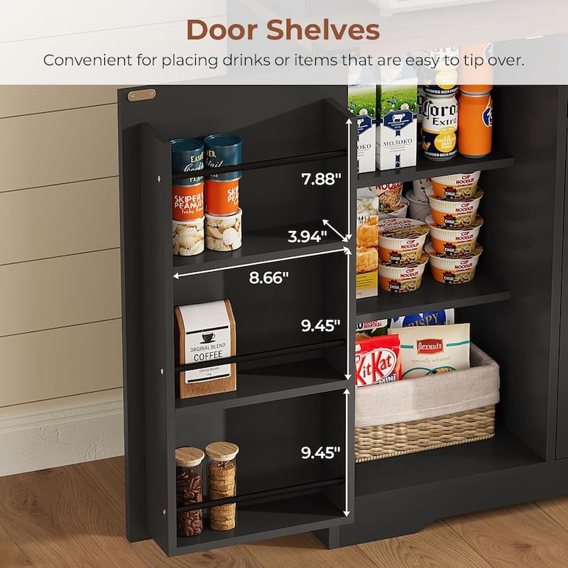 Farmhouse Kitchen Pantry Cabinet Drawer & Doors Adjustable Shelf