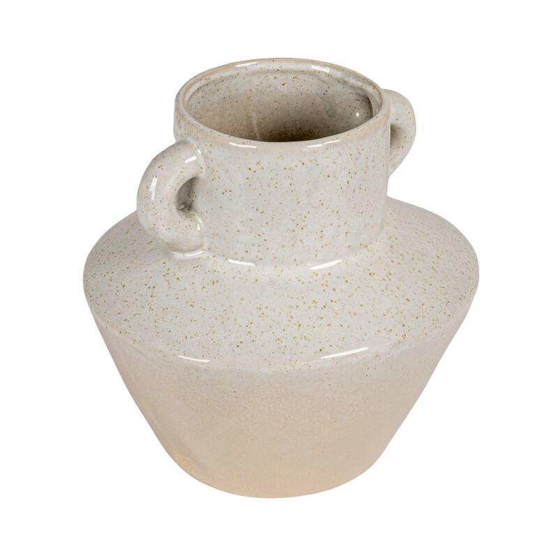 Stoneware Vase with Reactive Glaze Finish and Vertical Handles