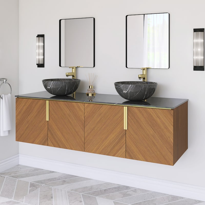 Wall-Mounted Bathroom Vanity with Stone White Ceramic Sink