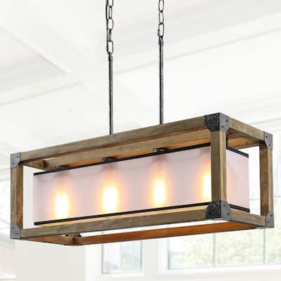 Farmhouse 4-Light Wood Rectangle Chandelier Linear Island Lights for Dining Room - L27.5"x W10"x H10"