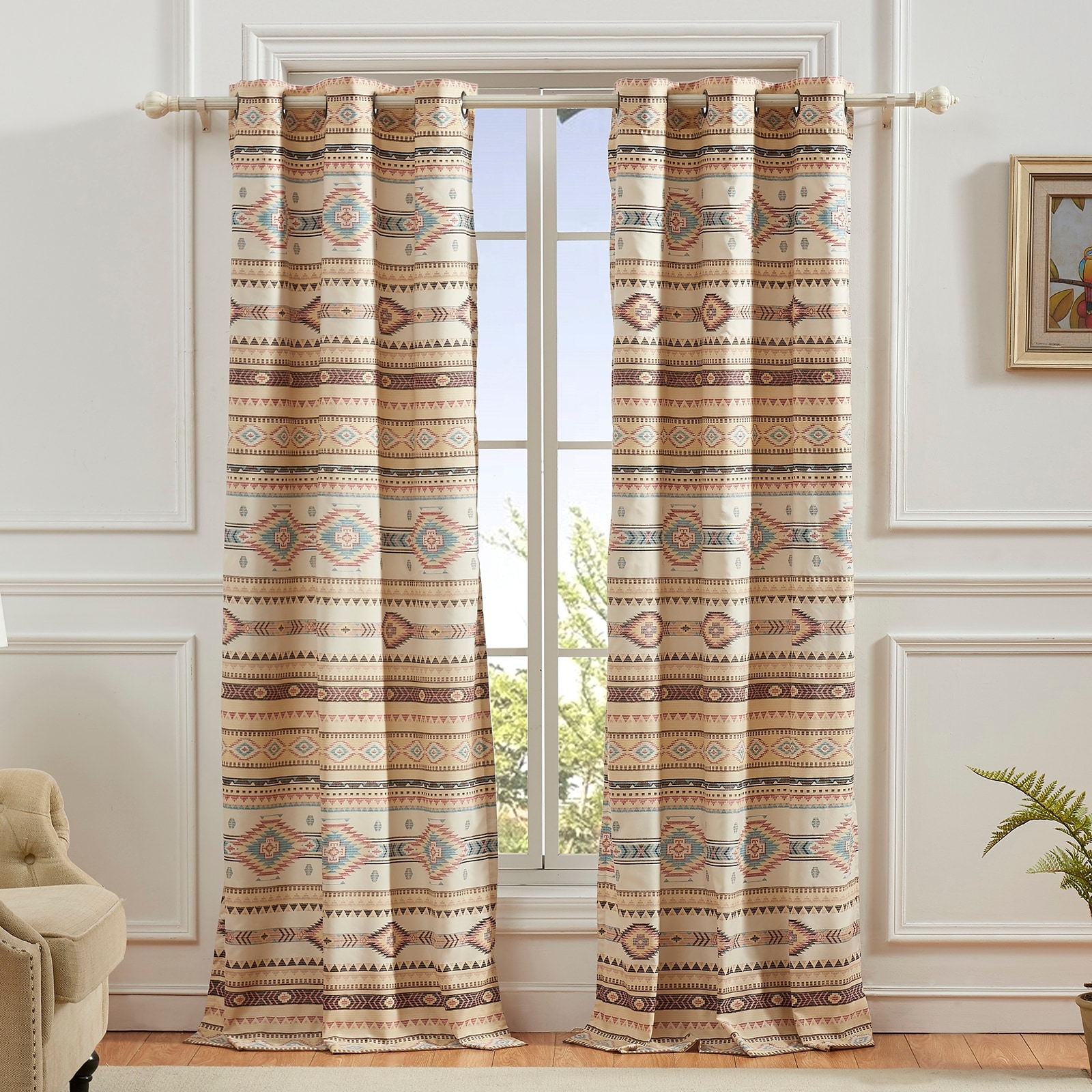 SOUTHWEST WINDOW VALANCE~WESTERN CURTAIN~Brown~Rust~Turquoise~Valence~TOPPER 