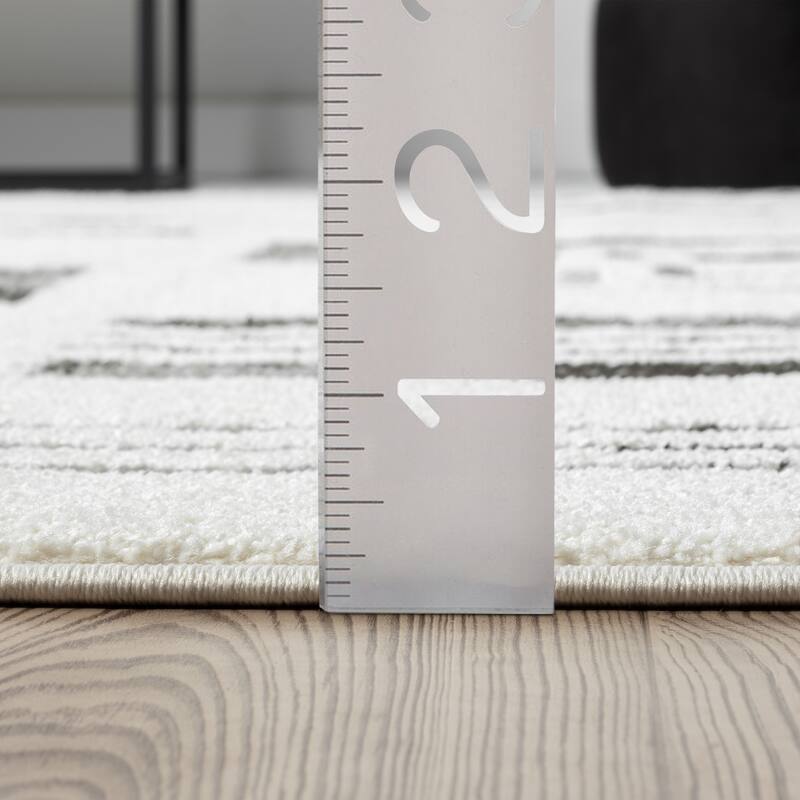 Abani Rugs Nomad Collection NOM140A Cream Grey Checkered Bordered Pattern Geometric Area Rug