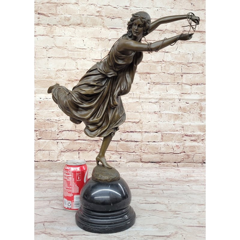 Female Figure In High Heels Flowing Dress - Art Deco Bronze Sculpture By Colinet