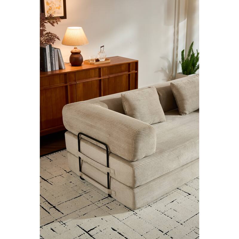 Convertible Sleeper Sofa Bed with Pillow, Corduroy Folding Mattress Couch with Fixed-Shape Frame, Floor Lounge Loveseat Sofa