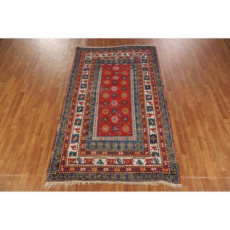 Hand Knotted Oriental 100% Wool Carpet Traditional Geometric Red Kazak Area Rug - 8' 0'' X 4' 9''