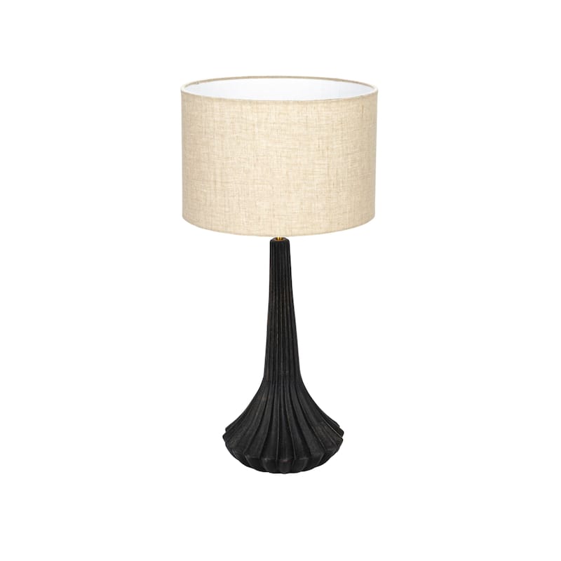 Mango Wood Pleated Table Lamp with Linen Shade - 12.0"L x 12.0"W x 24.0"H