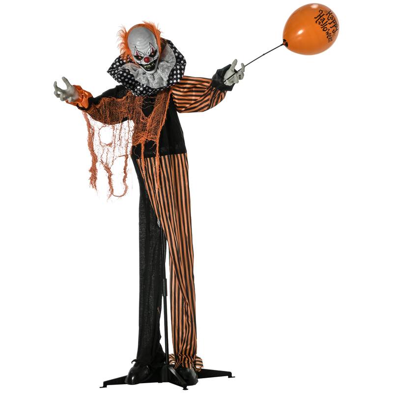 Outsunny 65" Outdoor Halloween Decorations Talking Circus Clown with A Balloon, Animated Prop with Light Up Eyes, Laughter