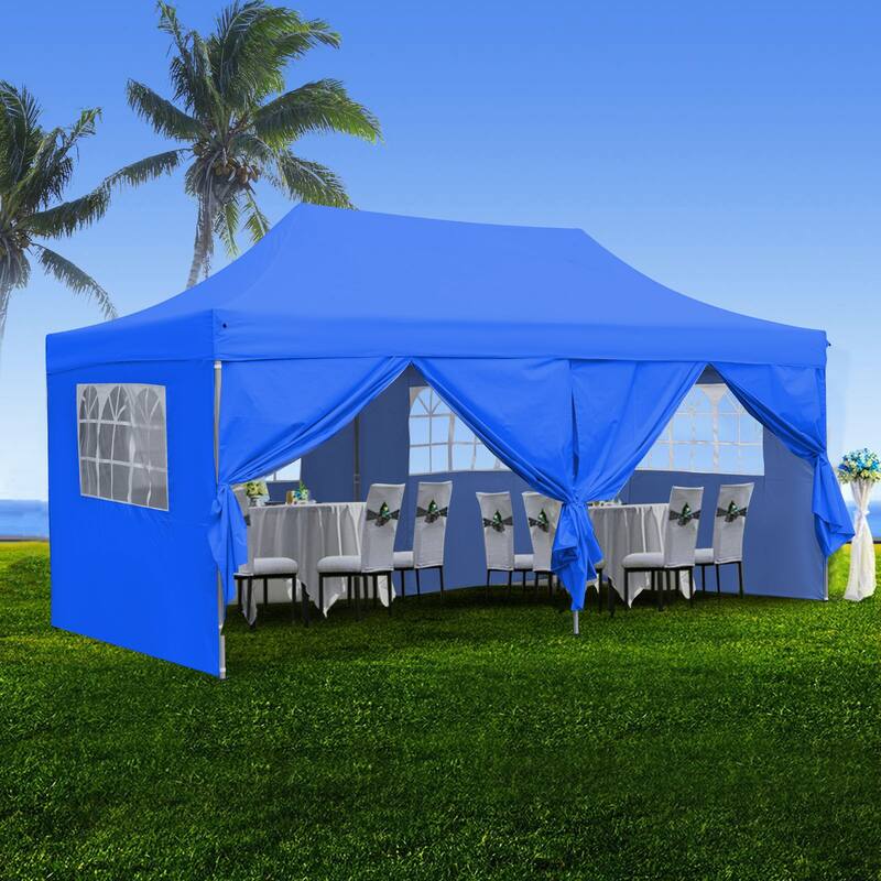 Ainfox 10x20ft Popup Canopy Tent Outdoor Folding Gazebos for Party with 6 Sidewalls - Blue