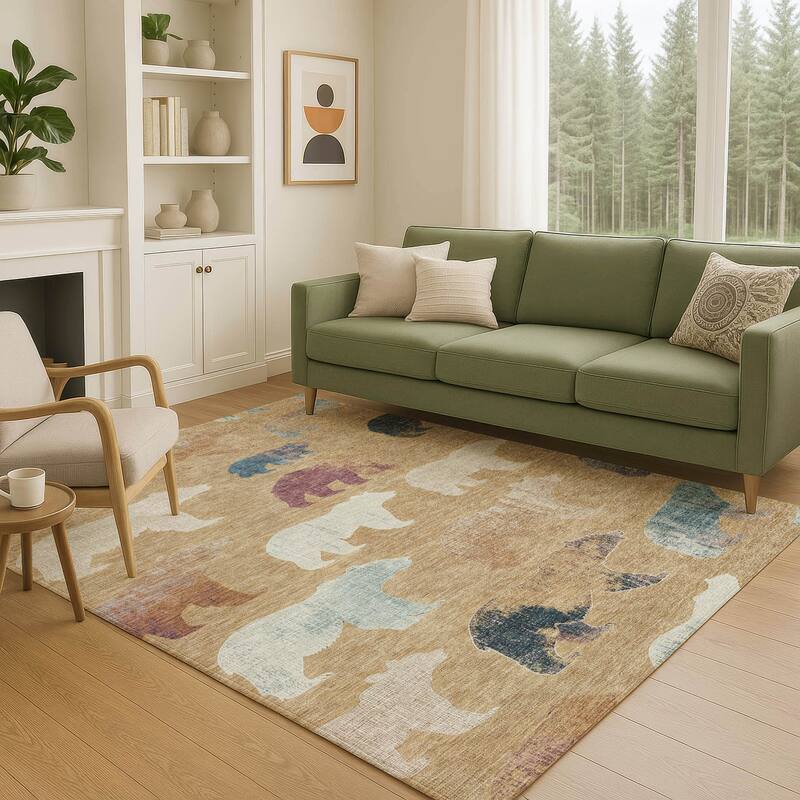Machine Washable Indoor/ Outdoor Modern Bear Chantille Rug