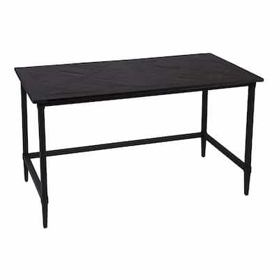 Reclaimed Wood and Black Metal Writing Desk 52.5 Inch Industrial Style Home Office Table