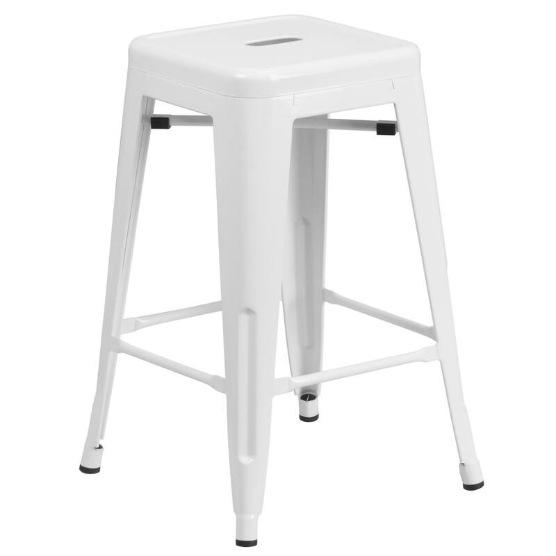 24" High Backless Metal Indoor-Outdoor Counter Height Stool w/Square Seat