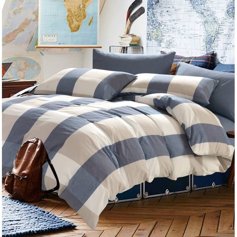 Cotton Plaid Windowpane Check 3-piece Duvet Cover Set