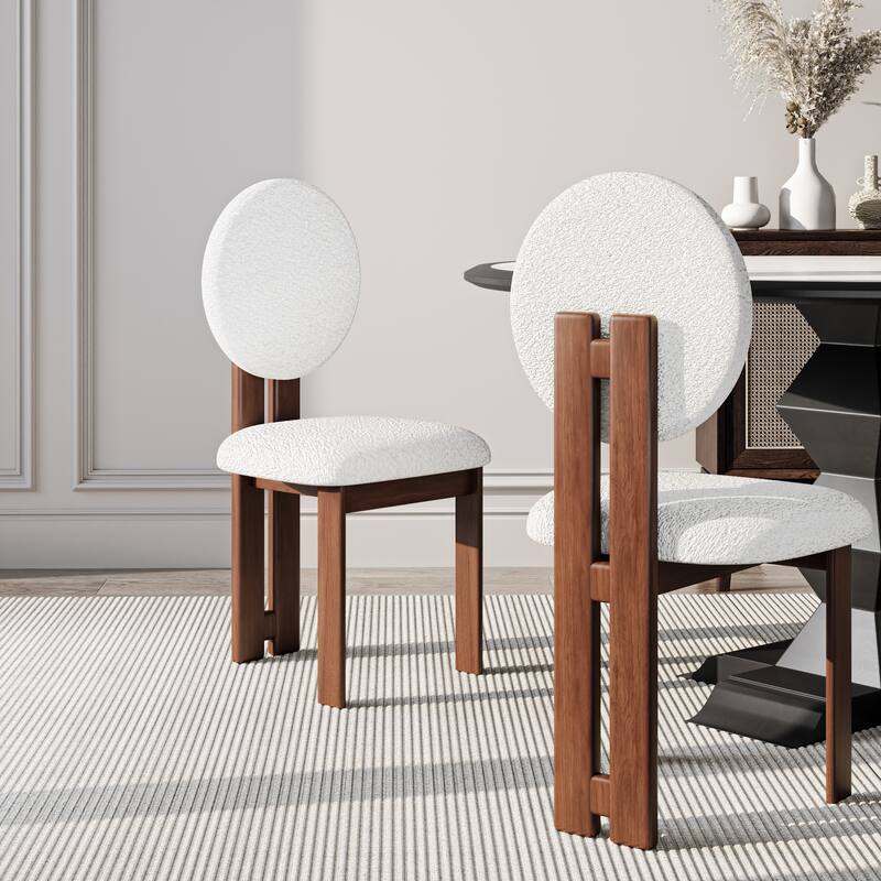 Modern Accent Chair, Upholstered Armless Dining Sherpa Chairs Set Of 2 - 17.7 x 16.9 x 35.8 - Walnut