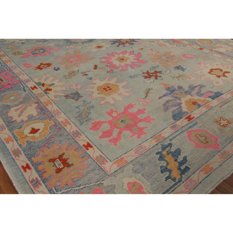 Hand Knotted Oriental 100% Wool Carpet Transitional All-Over Navy Blue & Blues Oushak Area Rug - 11' 5'' X 9' 3''