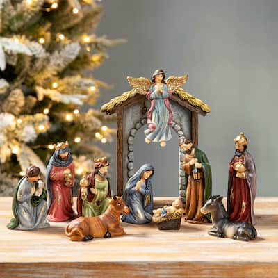 Glitzhome 11 Piece Multi-Colored Resin Nativity Figurine Set