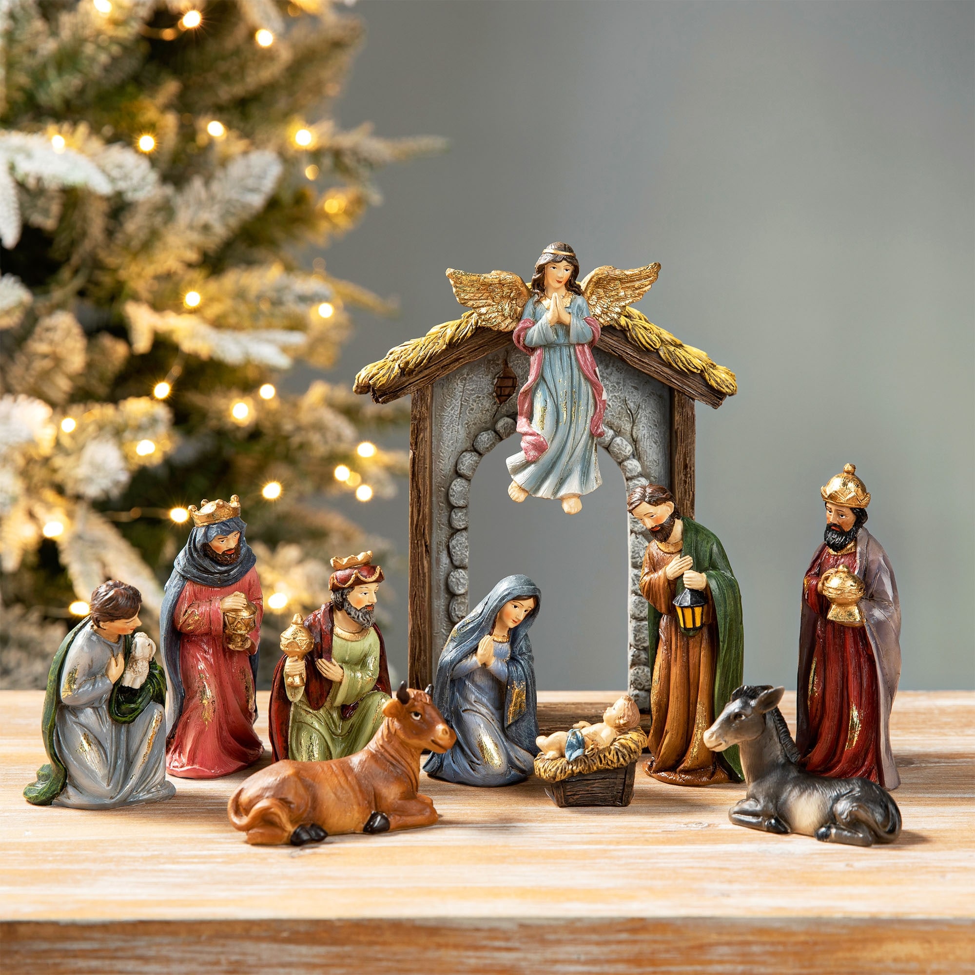 Glitzhome 11 Piece Multi-Colored Resin Nativity Figurine Set