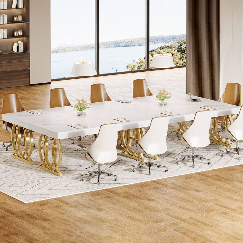 5FT Conference Table for 6, 63-Inch Modern Meeting Table for Office, White and Gold - 63" L x 31.5" W x 29.5" H