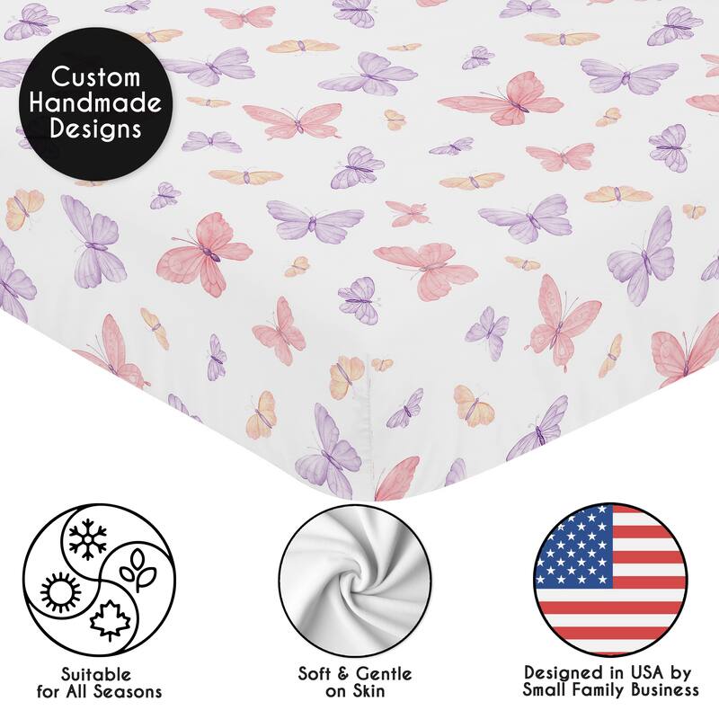 Sweet Jojo Designs Pink and Purple Shabby Chic Butterfly Girl 2 Pack Fitted Crib Sheets - Colorful Butterflies Pastel Watercolor