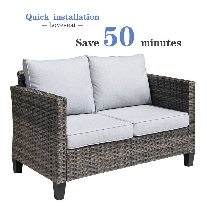 OVIOS Outdoor High-back Grey Wicker Loveseat