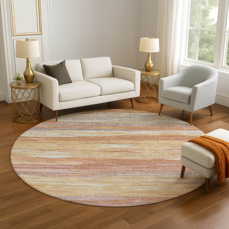 Premium Washable Super Soft Modern Stripes Mayfield Rug - Salmon - 8' x 8'