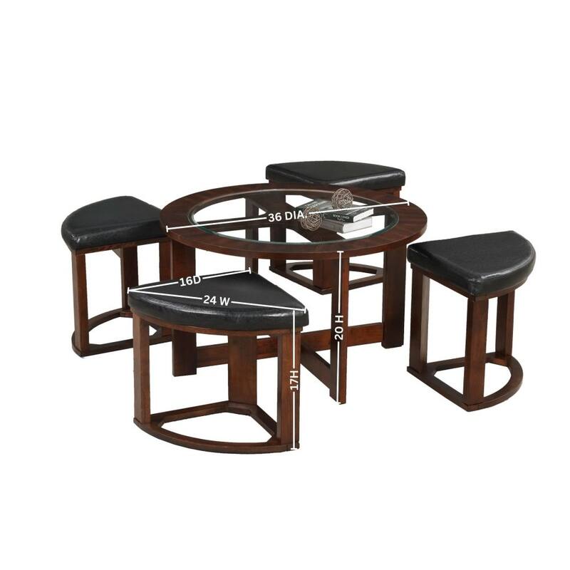 Solid Wood Glass Top Round Coffee Table Set