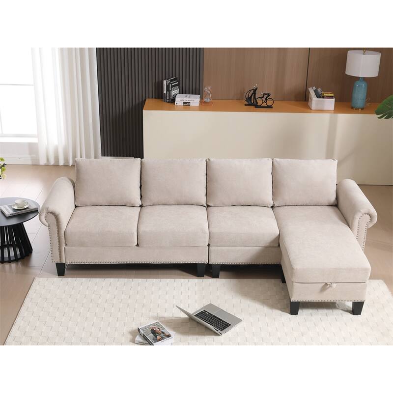 Convertible Sectional Sofa with Storage,L-shaped sofa,Four-Seater Sofa