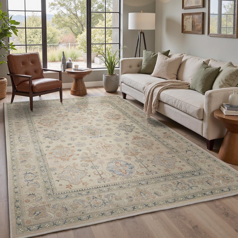 Mcow Faded Floral Vintage Collection Low-Pile Machine-Washable Area Rug - 8' x 10' - Dark Grey - Rectangle