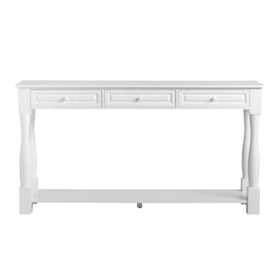 Vintage White Console Table with Drawers and Shelf Rustic Entryway Storage Furniture - 57.8” D × 15” W × 34” H