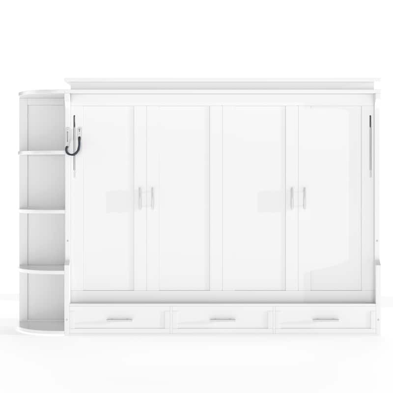 Murphy Platform Bed with Side Cabinets & Drawers, Wall Bed with Shelf for Home Office, Queen or Full