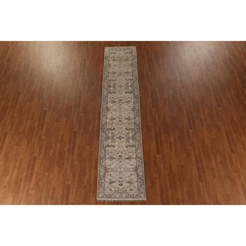 Ivory / Beige Oushak Oriental Runner Rug Handmade Wool Carpet - 2'7"x 11'10"