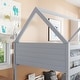 preview thumbnail 34 of 40, Wood Low Bunk Bed Twin Over Twin with House-shaped Bed Roof Frame, Ladder, Guardrails, Headboards and Footboards Floor Bed