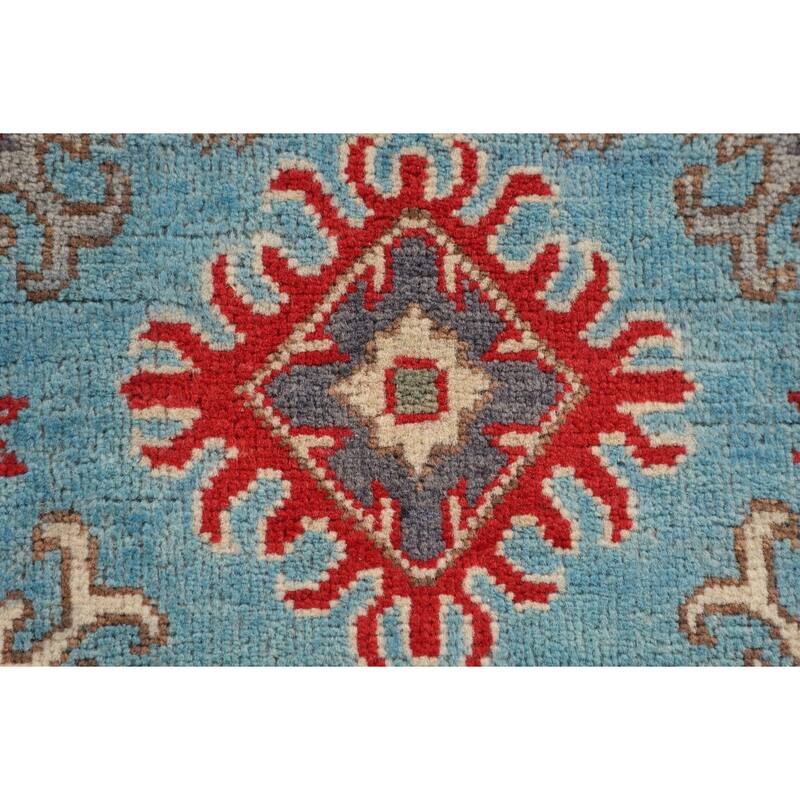 Light Blue Kazak Runner Rug Handmade Wool Carpet - 2'2" x 5'11"