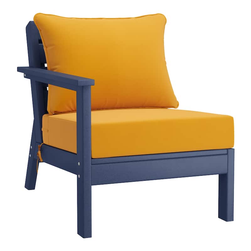 Birchwood All Weather HDPE Outdoor Patio Deep Seating Navy Blue Left Arm Facing Chair With Cushions (1-Piece)